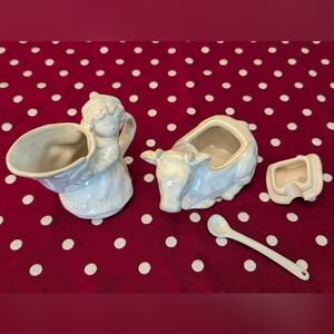 Pottery Barn - 8 Maids-a-Milking Cream And Sugar Set, New.